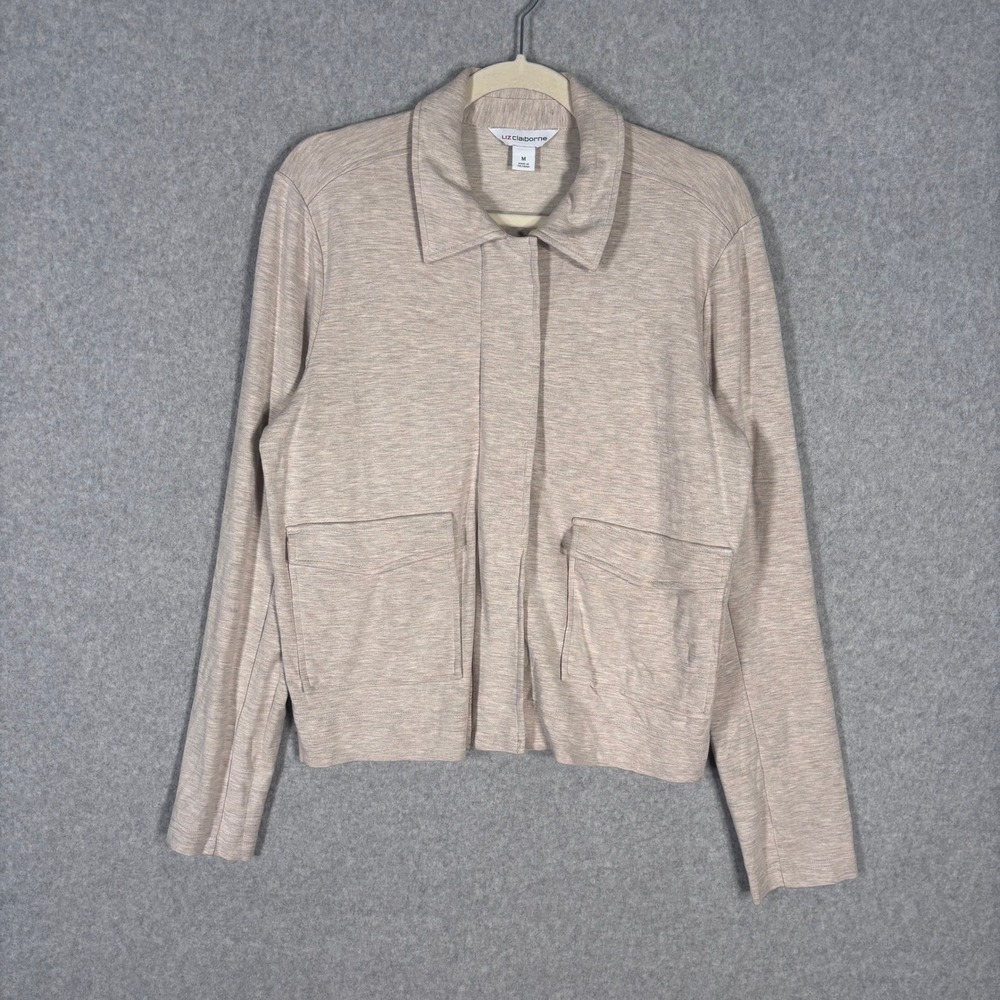 Liz Claiborne Sweatshirt Jacket Medium Cream Neutral Quiet Luxury‎ Minimal Basic